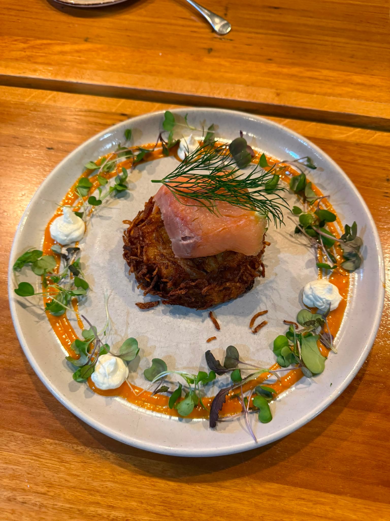 A Swiss-style potato dish served at The Waterboy Cafe
